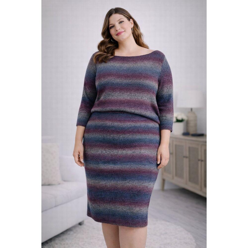 Wool Blend Lane Bryant Skirt Set Multicolor Stripe 2 Piece 18 / 20